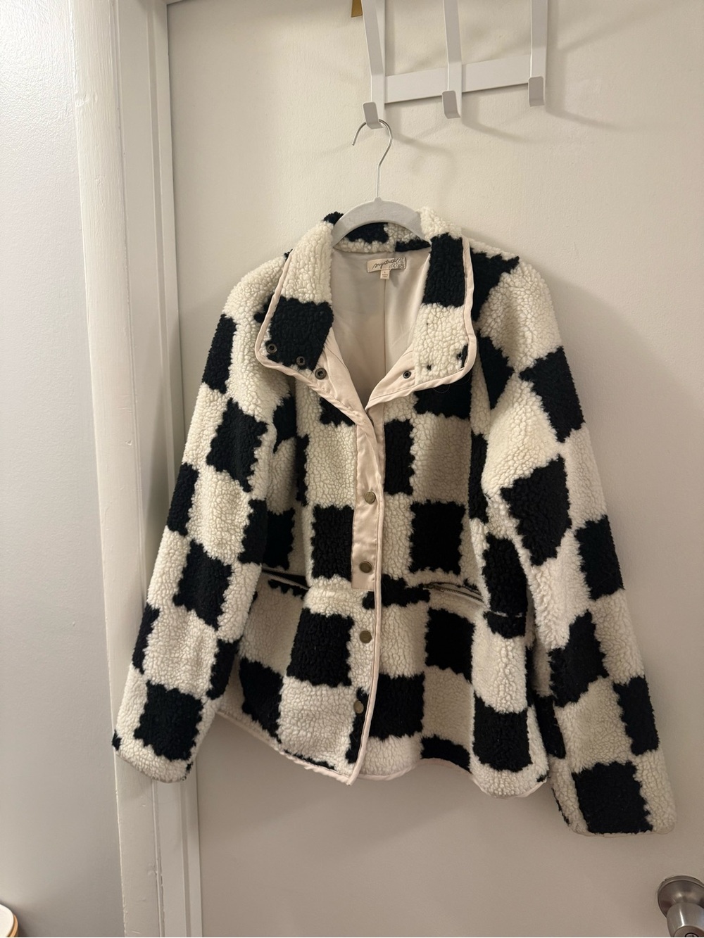 Mystree Black & White Checkerboard Teddy Jacket